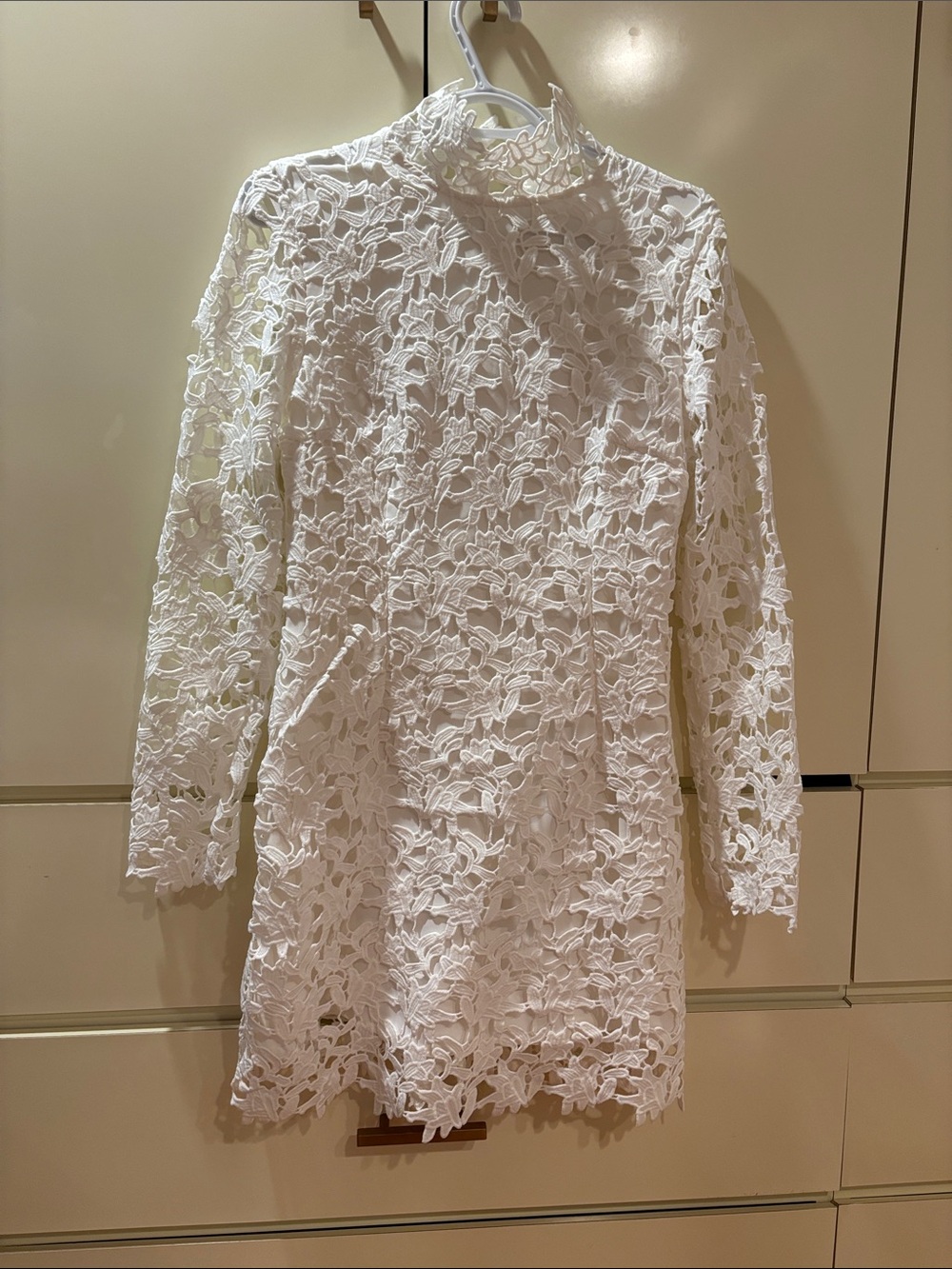 White Floral Lace Long-Sleeve Mini Dress